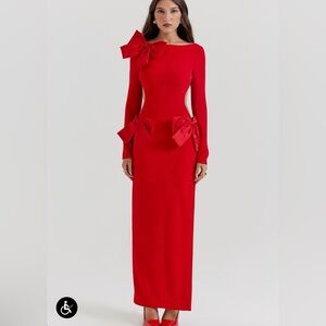 House of CB Lavele Red Bow Maxi Dress NWT size xs